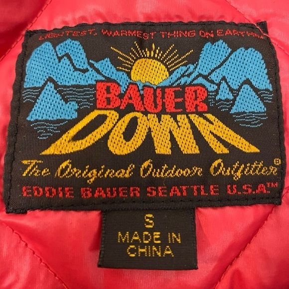 Retro 70s GorpCore Puffer Jacket Eddie Bauer 550 Goose Down Brown Red Size Small - Picture 4 of 8